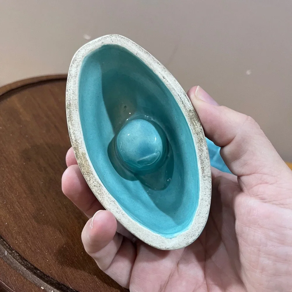 Vtg Art Pottery Aqua Blue Bow Candle Holder Set Mid Century Modern 2pc